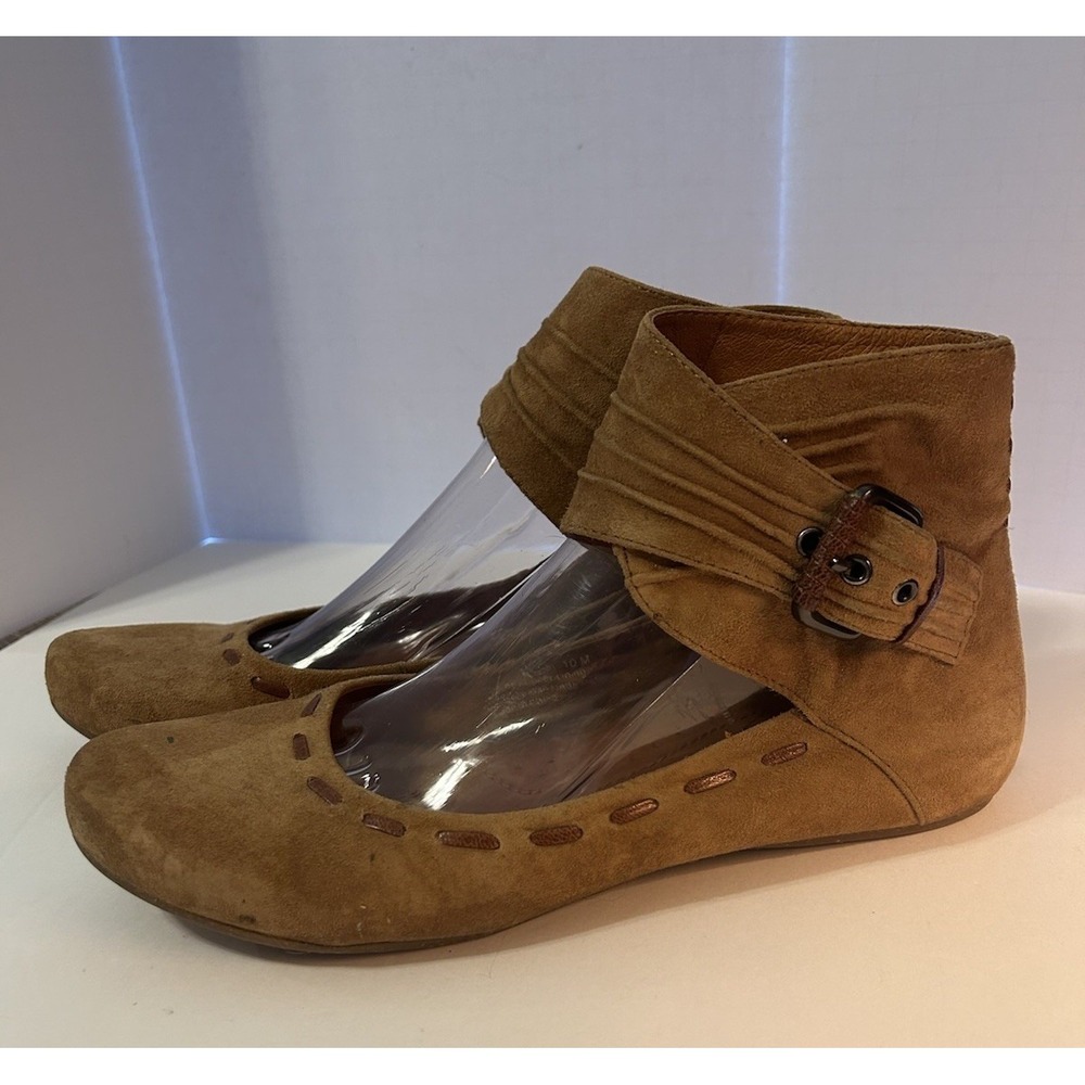 Naya Womens Ankle Strap Suede Flats Size 10 Camel Color